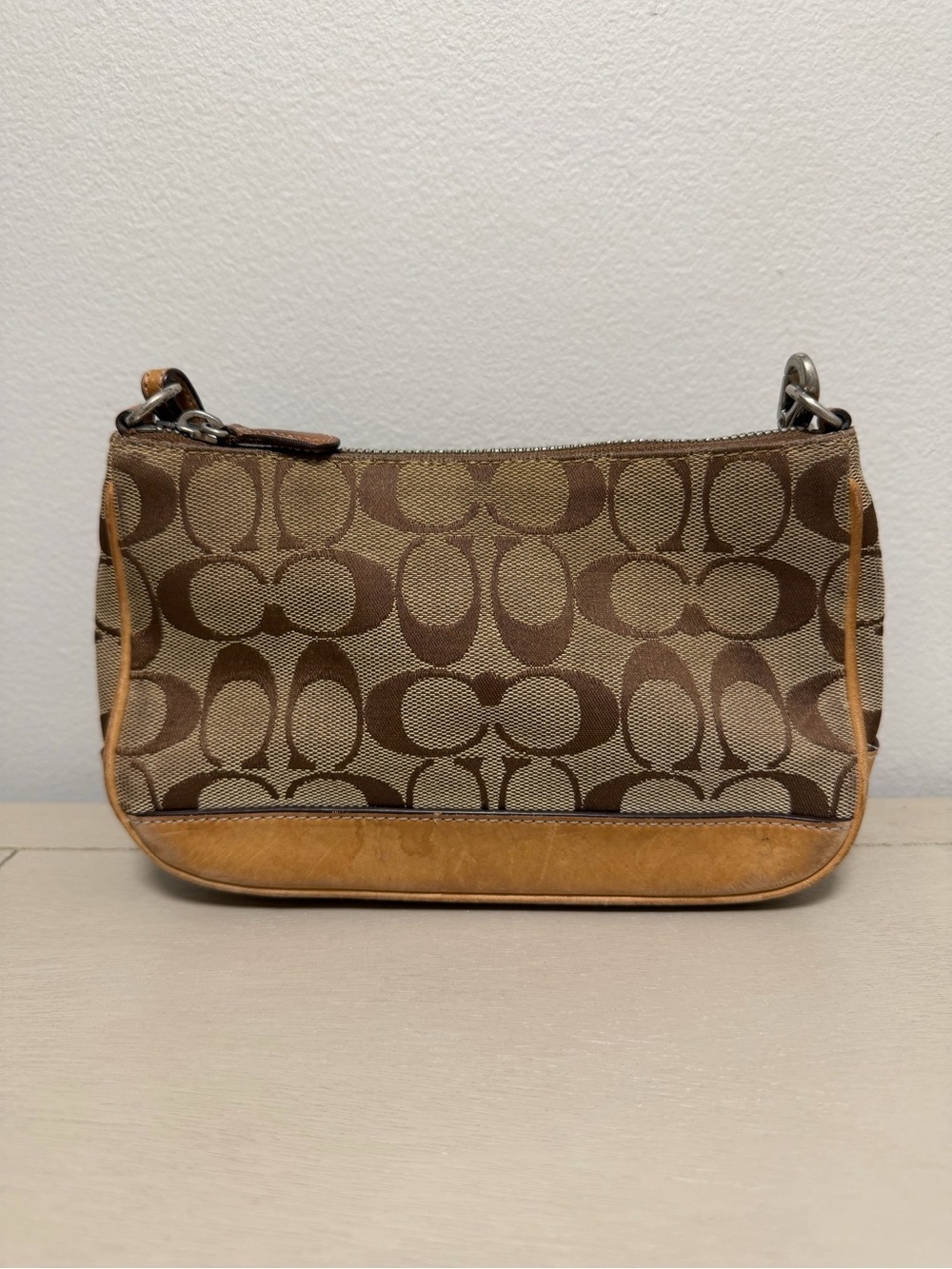 Vintage COACH Signature Canvas Demi Pouch Bag 6094 Brown Tan w/ Dust Bag